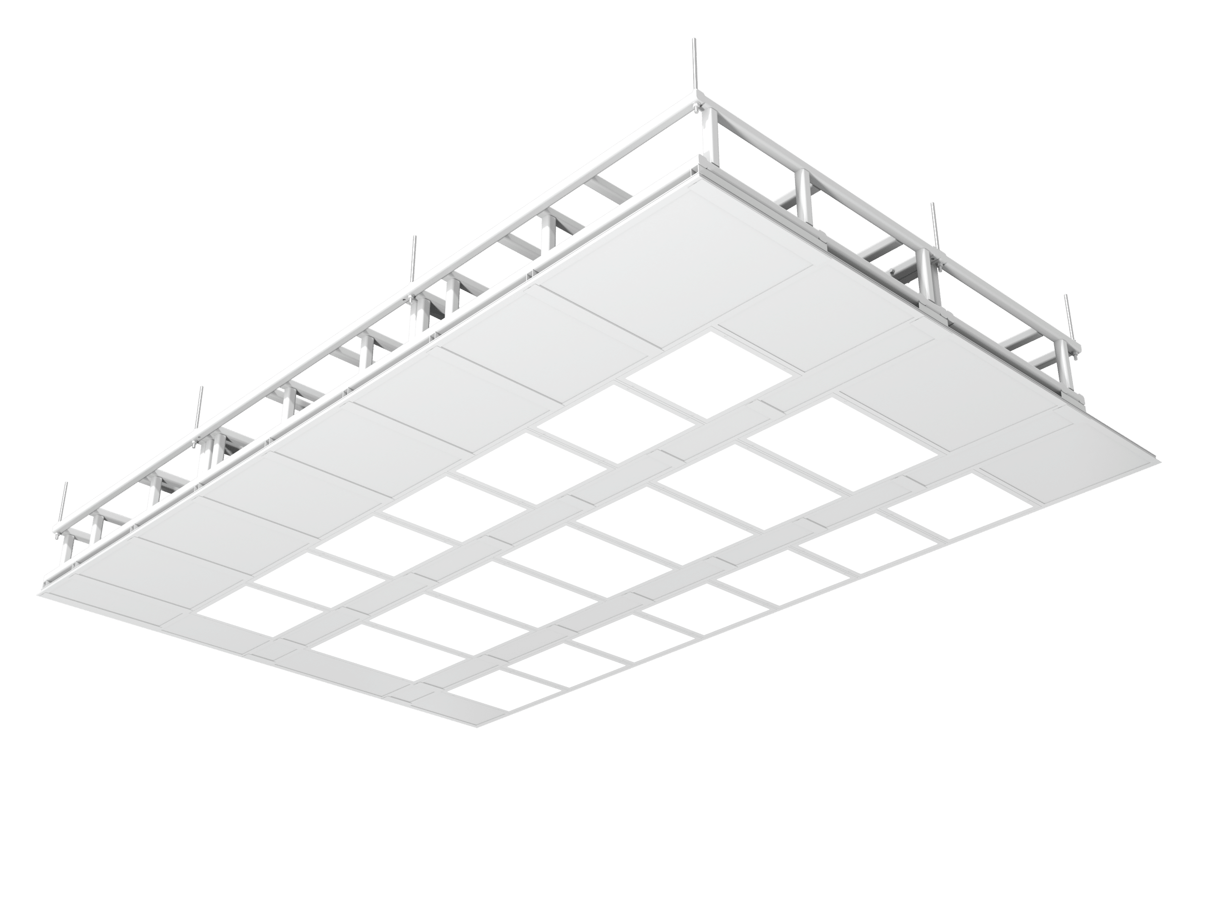 Fully welded structural support grid for hybrid operating rooms (roomside view)